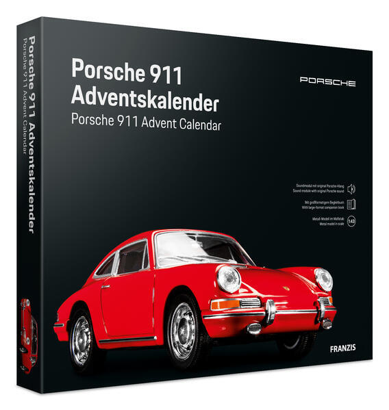 Porsche 911 Adventskalender, rot, Metall Modellbausatz im Maßstab 1:43