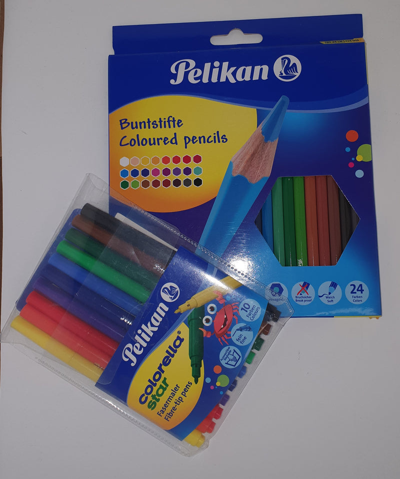 Pelikan 2er Set bestehend aus: Colorella  Fasermaler 10 Farben und Buntstifte 24 Farben
